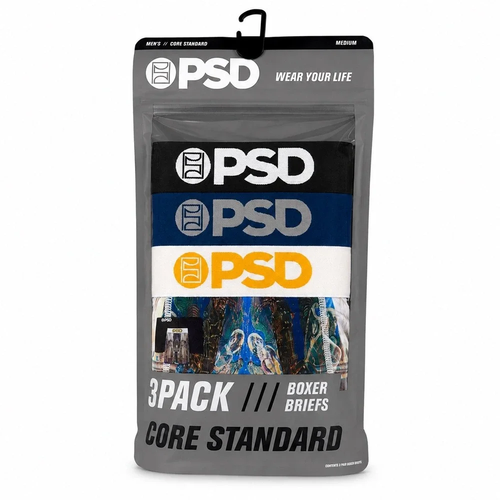 PSD Mens Core Standard 3 Pack Boxer Briefs Medium 7 Inch Inseam Multicolor NEW